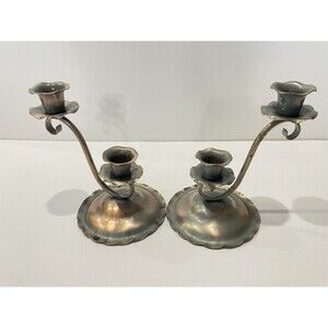 Vintage Two Tiered Gregorian Hand Hammered Copper Candle Sticks Set 2 pair